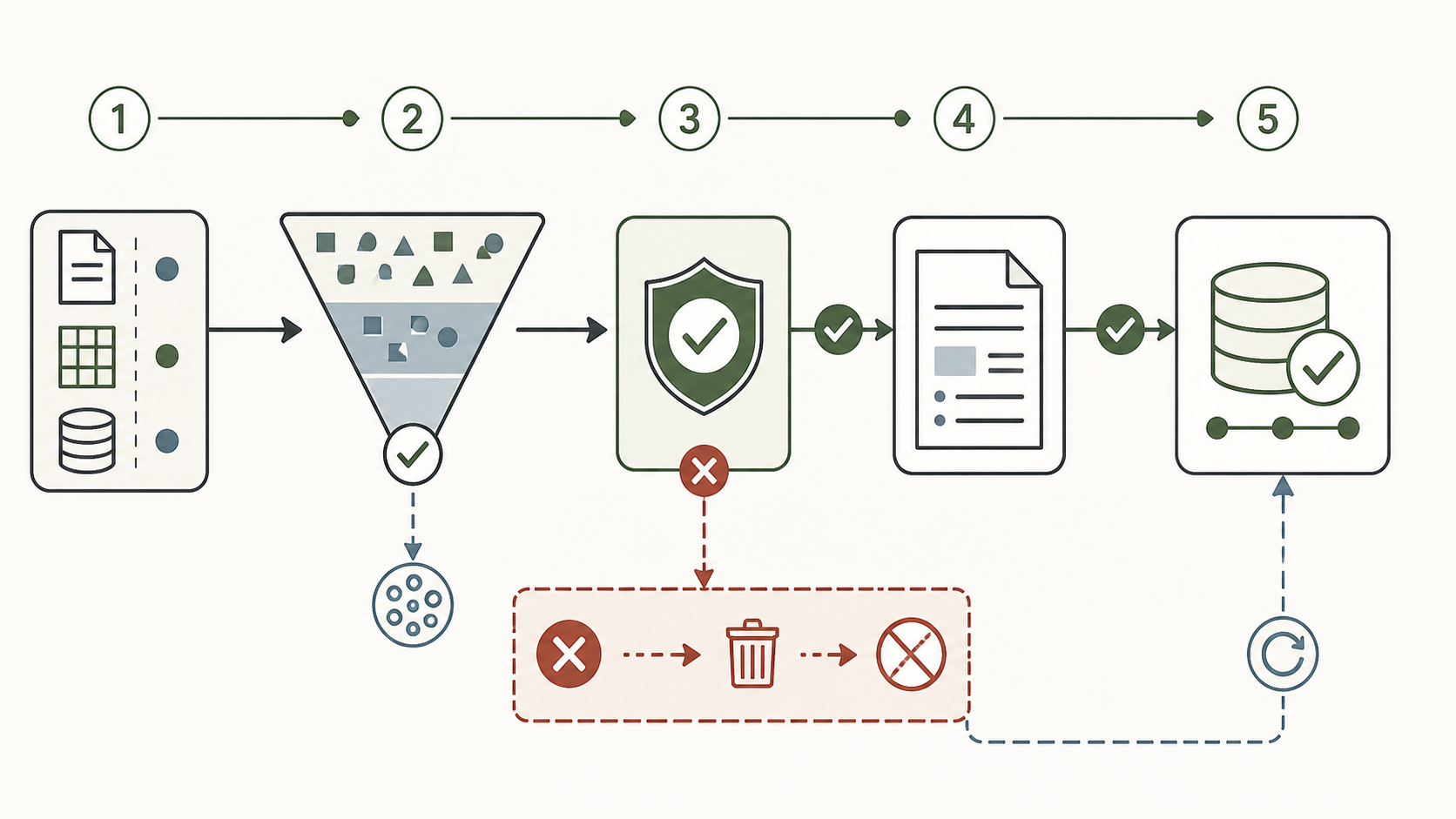 Five-stage editorial content workflow from intake and normalization through human approval, draft creation, and reconciled destination, with blocked and isolated retry paths